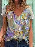 Graphic T-Shirts Women Summer 3D Flower Print V-Neck Short Sleeve Tee Shirts Casual Loose Oversized T-Shirt Y2K Top Plus Size