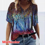 Graphic T-Shirts Women Summer 3D Flower Print V-Neck Short Sleeve Tee Shirts Casual Loose Oversized T-Shirt Y2K Top Plus Size