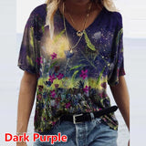 Graphic T-Shirts Women Summer 3D Flower Print V-Neck Short Sleeve Tee Shirts Casual Loose Oversized T-Shirt Y2K Top Plus Size