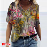 Graphic T-Shirts Women Summer 3D Flower Print V-Neck Short Sleeve Tee Shirts Casual Loose Oversized T-Shirt Y2K Top Plus Size
