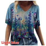 Graphic T-Shirts Women Summer 3D Flower Print V-Neck Short Sleeve Tee Shirts Casual Loose Oversized T-Shirt Y2K Top Plus Size