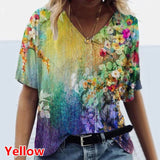 Graphic T-Shirts Women Summer 3D Flower Print V-Neck Short Sleeve Tee Shirts Casual Loose Oversized T-Shirt Y2K Top Plus Size
