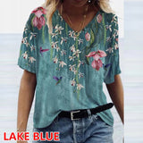 Graphic T-Shirts Women Summer 3D Flower Print V-Neck Short Sleeve Tee Shirts Casual Loose Oversized T-Shirt Y2K Top Plus Size