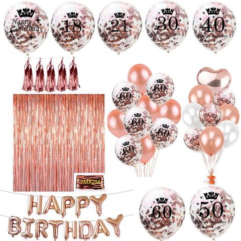 Rose Gold Happy Birthday Bunting Banner Balloons 18 21st 30 40 50 60th Number balloons Adults Birthday Party Decoration 75