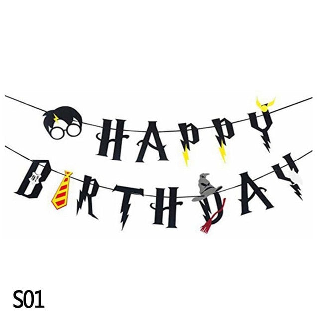 Harry Potter Happy Birthday Banner Cake Topper Hogwarts Flags Bunting –  seidoo