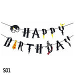 Harry Potter Happy Birthday Banner Cake Topper Hogwarts Flags Bunting for Baby Kids Favors Magic theme Birthday Party Decoration