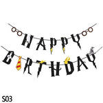Harry Potter Happy Birthday Banner Cake Topper Hogwarts Flags Bunting for Baby Kids Favors Magic theme Birthday Party Decoration