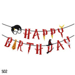 Harry Potter Happy Birthday Banner Cake Topper Hogwarts Flags Bunting for Baby Kids Favors Magic theme Birthday Party Decoration