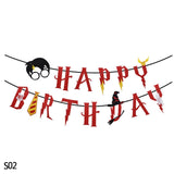Harry Potter Happy Birthday Banner Cake Topper Hogwarts Flags Bunting for Baby Kids Favors Magic theme Birthday Party Decoration