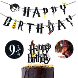 Harry Potter Happy Birthday Banner Cake Topper Hogwarts Flags Bunting for Baby Kids Favors Magic theme Birthday Party Decoration