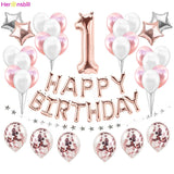 First Happy Birthday Rose Gold Balloon Banner My 1st 1 One Year Party Decorations Kids Baby Boy Girl Adult Garland Supplies Blue