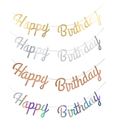 Happy Birthday Banner Bunting Hanging Flag Garland Party Decor Banner Boy Girl Baby Shower Birthday Sign